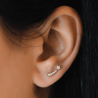 Single (Half Pair) 14k Gold Genuine Diamond Shooting Star Stud Graduated Earring 14k White Yellow Rose Gold