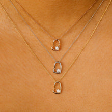 Load image into Gallery viewer, 14K Gold Genuine Small Heart Shaped Floating Diamond Minimalist Layering Stacking Necklace w/ Adjustable Drawstring Chain for Women
