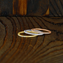 Load image into Gallery viewer, 14k Gold Genuine Diamond 1.25mm Half Eternity Simple Wedding Band or Stack Ring w/ High Quality Diamonds in White, Yellow or Rose Gold
