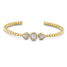 Load image into Gallery viewer, 18k Beaded Diamond Cuff Bangle Genuine Diamond Round and Pear Shape Center for Women in White Yellow Rose Gold
