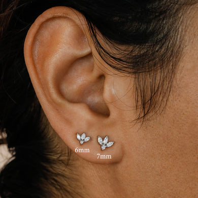 Single (Half Pair) 14k Solid Gold Genuine Diamond Lotus Flower Marquise Earring Stud Minimalist White Yellow Rose Gold