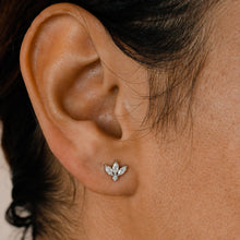 Load image into Gallery viewer, Single (Half Pair) 14k Solid Gold Genuine Diamond Lotus Flower Marquise Earring Stud Minimalist White Yellow Rose Gold
