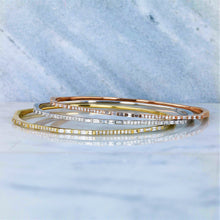 Load image into Gallery viewer, Solid 14k Gold Genuine Natural Diamond Thin Baguette and Round Bangle Bracelet for Women White Yellow Rose Gold
