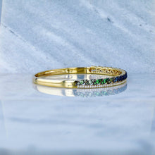 Load image into Gallery viewer, 14k Solid Gold Genuine Natural Diamond and Rainbow Sapphire Bangle for Women White Yellow Rose Gold
