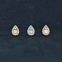 Load image into Gallery viewer, 14k Solid Gold Genuine Natural Diamond Baguette and Round Teardrop Pear Shaped Stud Earrings for Women Girls White Yellow Rose
