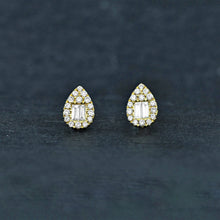 Load image into Gallery viewer, 14k Solid Gold Genuine Natural Diamond Baguette and Round Teardrop Pear Shaped Stud Earrings for Women Girls White Yellow Rose
