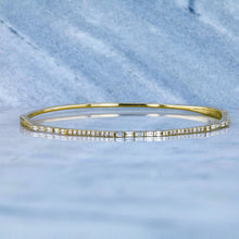 Load image into Gallery viewer, Solid 14k Gold Genuine Natural Diamond Thin Baguette and Round Bangle Bracelet for Women White Yellow Rose Gold
