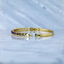 Load image into Gallery viewer, 14k Solid Gold Genuine Natural Diamond and Rainbow Sapphire Bangle for Women White Yellow Rose Gold
