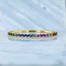 Load image into Gallery viewer, 14k Solid Gold Genuine Natural Diamond and Rainbow Sapphire Bangle for Women White Yellow Rose Gold
