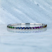 Load image into Gallery viewer, 14k Solid Gold Genuine Natural Diamond and Rainbow Sapphire Bangle for Women White Yellow Rose Gold
