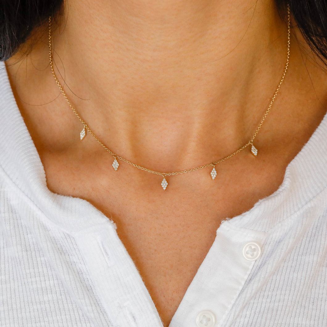 14k Solid Gold Genuine Natural Diamond Marquise Drop Choker Necklace For Women Adjustable Drawstring Chain