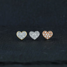 Load image into Gallery viewer, 14k Rose Gold Natural Diamond Micropave Heart Stud, HALF PAIR for Women or Girls in White Yellow Rose Gold
