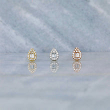 Load image into Gallery viewer, 14k Solid Gold Genuine Natural Diamond Baguette and Round Teardrop Pear Shaped Stud Earrings for Women Girls White Yellow Rose
