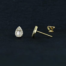 Load image into Gallery viewer, 14k Solid Gold Genuine Natural Diamond Baguette and Round Teardrop Pear Shaped Stud Earrings for Women Girls White Yellow Rose
