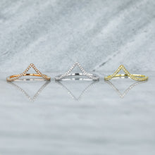 Load image into Gallery viewer, 14k Gold and Genuine Diamond Chevron &quot;V&quot; Shaped Stackable Ring w/ High Quality Diamonds in White, Yellow or Rose Gold for Women
