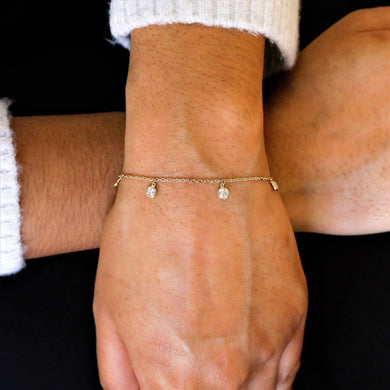 14k Gold Genuine Diamond Chain Diamond Station Layering Stacking Bracelet White Yellow Rose Gold | Small Medium Large Bezel