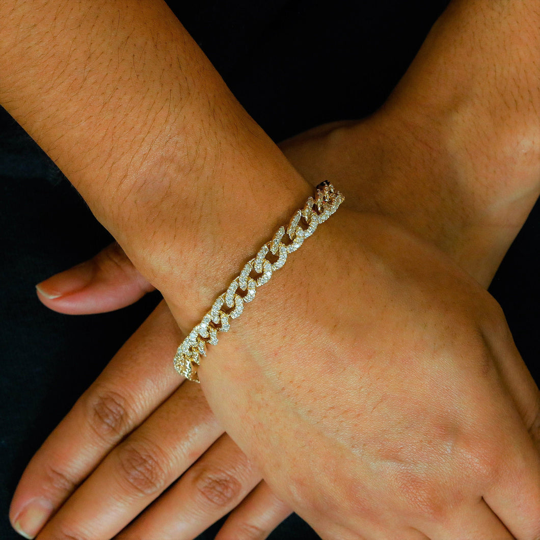14k Solid Gold Genuine Natural Diamond HEAVYWEIGHT Cuban Curb Link Reversible Chain Bracelet Unisex Men and Women White Yellow Rose