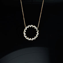 Load image into Gallery viewer, 14k Solid Gold Natural Diamond Baguette and Round Circle Pendant W/ Chain for Women in 14k Yellow White Rose Gold
