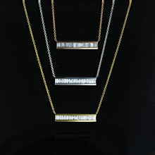 Load image into Gallery viewer, 14k Solid Gold Genuine Natural Diamond Baguette Bar Layering Necklace for Women White Yellow Rose Gold
