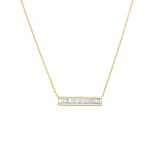 Load image into Gallery viewer, 14k Solid Gold Genuine Natural Diamond Baguette Bar Layering Necklace for Women White Yellow Rose Gold
