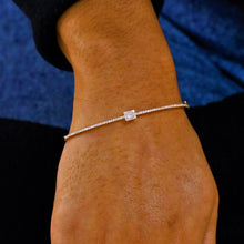 Load image into Gallery viewer, 14k Solid Gold Genuine Natural Diamond Baguette and Round Diamond Emerald Cut Look Statement Bangle for Women White Yellow Rose Gold
