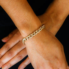 Load image into Gallery viewer, 14k Solid Gold Genuine Natural Diamond HEAVYWEIGHT Cuban Curb Link Reversible Chain Bracelet Unisex Men and Women White Yellow Rose
