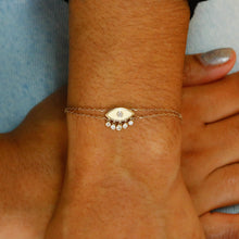 Load image into Gallery viewer, 18k Solid Gold Genuine Natural Diamond Evil Eye Enamel Chain Pink Black Yellow Stacking Layering Bracelet for Women Adjustable Length
