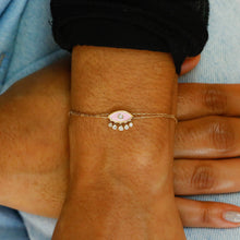 Load image into Gallery viewer, 18k Solid Gold Genuine Natural Diamond Evil Eye Enamel Chain Pink Black Yellow Stacking Layering Bracelet for Women Adjustable Length
