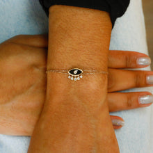 Load image into Gallery viewer, 18k Solid Gold Genuine Natural Diamond Evil Eye Enamel Chain Pink Black Yellow Stacking Layering Bracelet for Women Adjustable Length
