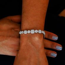 Load image into Gallery viewer, 14k Solid Gold Genuine Natural Diamond Round and Square Cluster Statement Bracelet for Women
