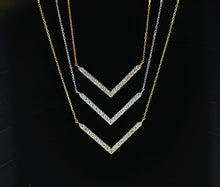 Load image into Gallery viewer, 14k Solid Gold Genuine Natural Diamond Chevron V Shape Layering Necklace with Adjustable Drawstring Chain
