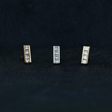 Load image into Gallery viewer, SINGLE (Half Pair) 14K or 18K Solid Gold Genuine Natural Princess Cut Bar Line Earring
