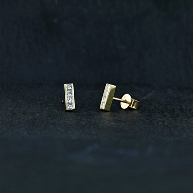 Single (Half Pair) 18K Gold and Genuine Princess Cut Diamond Line Stud Earrings | Princess Diamond Bar Minimalist Ear Climber for Women