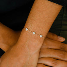Load image into Gallery viewer, 18k Solid Gold Genuine Natural Diamond Pave 3 Heart Station Stacking Bracelet
