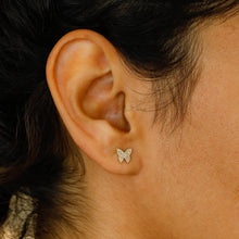 Load image into Gallery viewer, Pair of 14k or 18k Solid Gold Genuine Natural Diamond Pave Butterfly Stud Earrings

