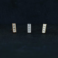 Load image into Gallery viewer, Single (Half Pair) 18K Gold and Genuine Princess Cut Diamond Line Stud Earrings | Princess Diamond Bar Minimalist Ear Climber for Women
