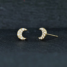Load image into Gallery viewer, Single (Half Pair) 18k Solid Gold Genuine Natural Diamond Pave Moon Crescent Stud Earring
