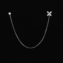 Load image into Gallery viewer, Single (Half Pair) 18k Solid Gold Genuine Natural Diamond Marquise Flower and Stud Chain Earring for Dual Piercing
