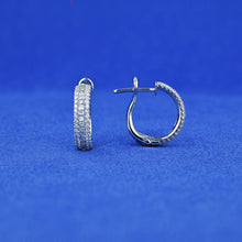 Load image into Gallery viewer, 14k Solid Gold Genuine Natural Princess Cut and Round Pave Huggy Hoop Earrings for Women

