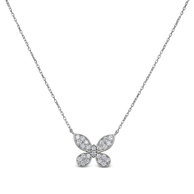 18k Solid Gold Genuine Natural Diamond Pave Butterfly Necklace