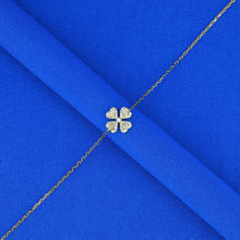 Load image into Gallery viewer, 18K Solid Gold Genuine Natural Diamond Pave Clover Flower Chain Stacking Bracelet with Adjustable Drawstring Chain
