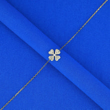 Load image into Gallery viewer, 18K Solid Gold Genuine Natural Diamond Pave Clover Flower Chain Stacking Bracelet with Adjustable Drawstring Chain
