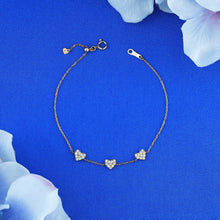 Load image into Gallery viewer, 18k Solid Gold Genuine Natural Diamond Pave 3 Heart Station Stacking Bracelet

