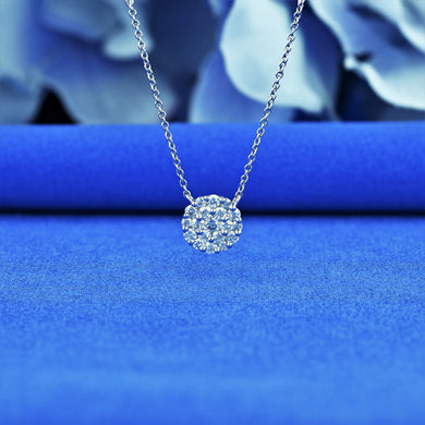 18k Solid White Gold Genuine Natural Diamond Cluster Solitaire Necklace