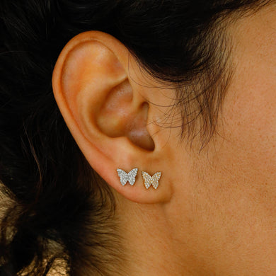 Pair of 14k or 18k Solid Gold Genuine Natural Diamond Pave Butterfly Stud Earrings
