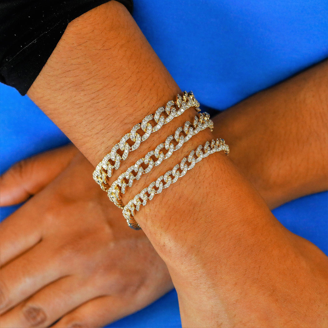 14k Solid Gold Genuine Natural Diamond HEAVYWEIGHT Cuban Curb Link Reversible Chain Bracelet Unisex Men and Women White Yellow Rose