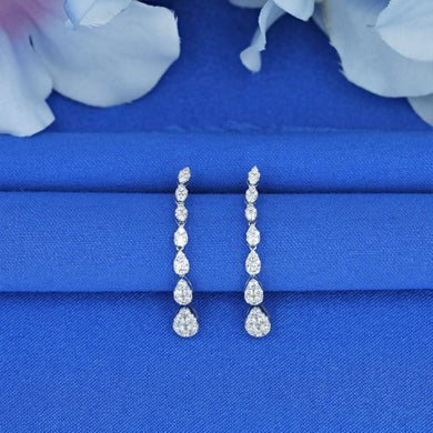 18k Solid Gold Genuine Natural Diamond Pear Shaped Cluster Hanging Earrings for Women VS Quality 1.25