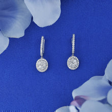 Load image into Gallery viewer, 14k Solid Gold Genuine Natural Diamond Oval Cluster Halo Dangle Drop Hoop Earring
