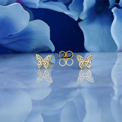 Pair of 14k or 18k Solid Gold Genuine Natural Diamond Pave Butterfly Stud Earrings