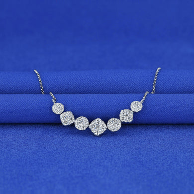 14k Solid Gold Genuine Natural Diamond Cluster Cushion Cut and Round Illusion Necklace for Women